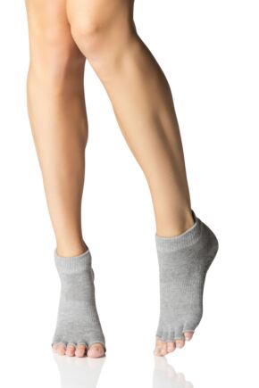 Ladies 1 Pair ToeSox Half Toe Organic Cotton Ankle Yoga Socks In Fuchsia