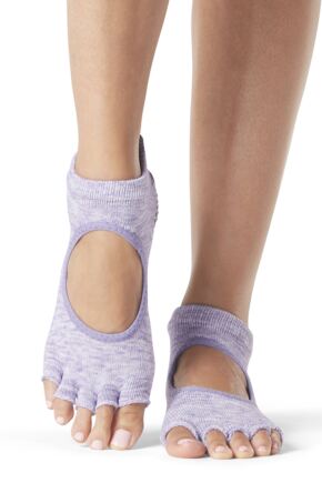 Ladies 1 Pair ToeSox Bella Half Toe Organic Cotton Open Front Yoga Socks Heather Purple S