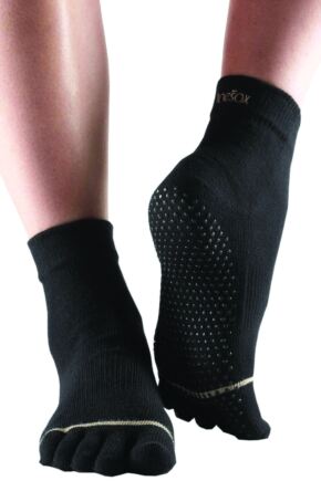ToeSox Full Toe Organic Cotton Ankle Yoga Socks In Black