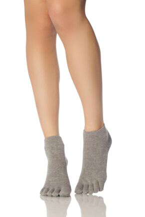 Mens and Ladies 1 Pair ToeSox Full Toe Organic Cotton Ankle Yoga Socks Heather Grey 6-8.5
