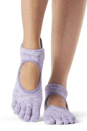 Ladies 1 Pair ToeSox Bellarina Full Toe Organic Cotton Open Front Yoga Socks Heather Purple M