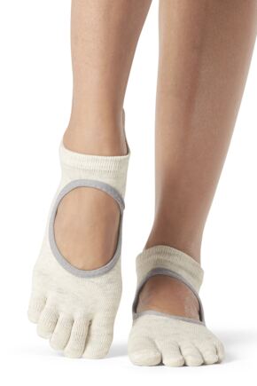 Ladies 1 Pair ToeSox Bellarina Full Toe Organic Cotton Open Front Yoga Socks Oatmeal M