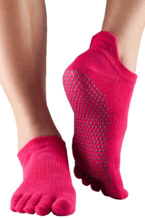 ToeSox Full Toe Organic Cotton Low Rise Yoga Socks In Fuchsia