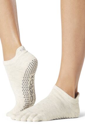 Ladies 1 Pair ToeSox Full Toe Organic Cotton Low Rise Yoga Socks Oatmeal S