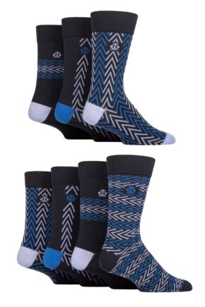 Mens 7 Pair Jeff Banks Recycled Cotton Patterned Socks with Gift Tag Zig Zag Navy 7-11