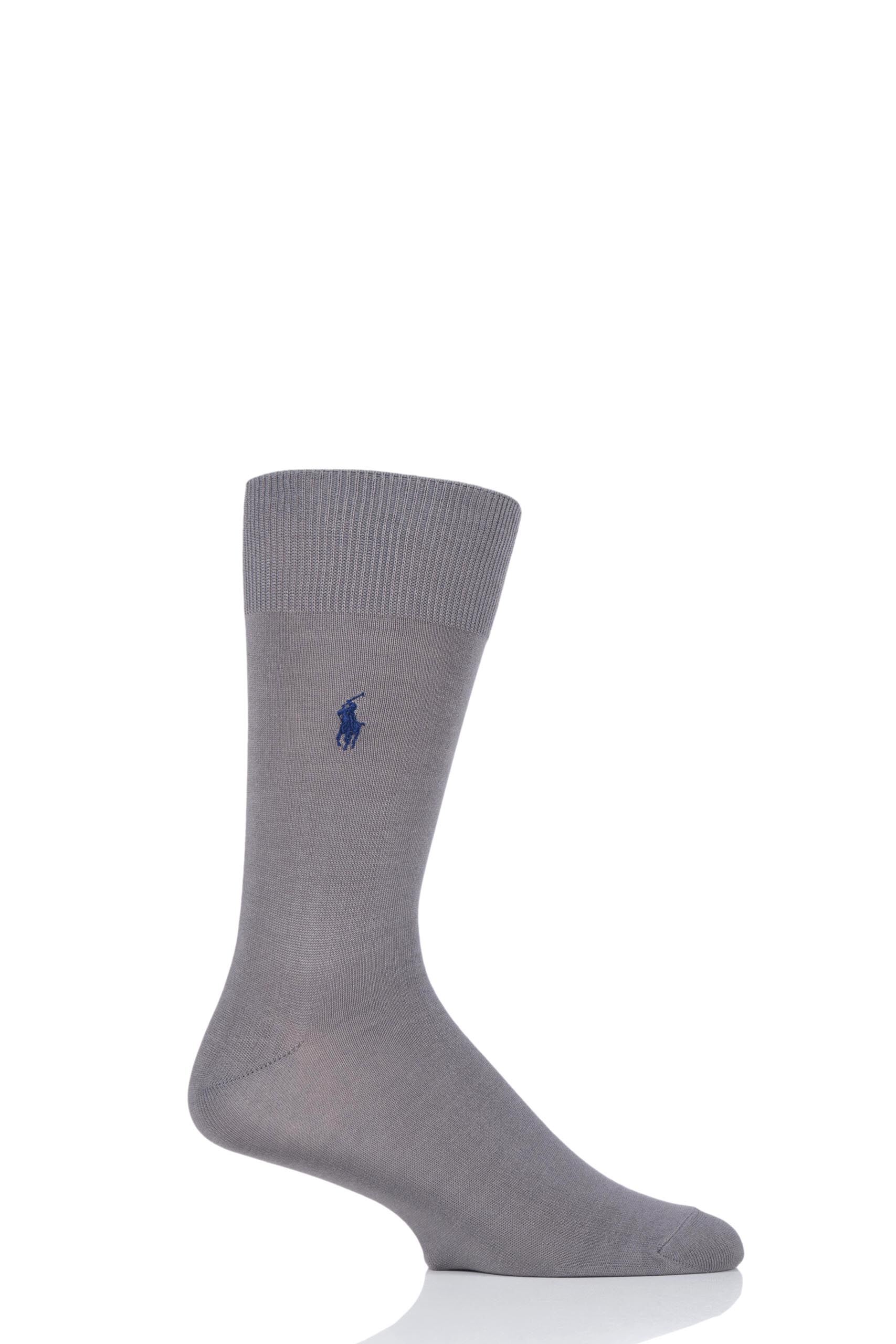 Image of 1 Pair Pewter Embroidered Crew Cotton Socks Men's 5-8 Mens - Ralph Lauren