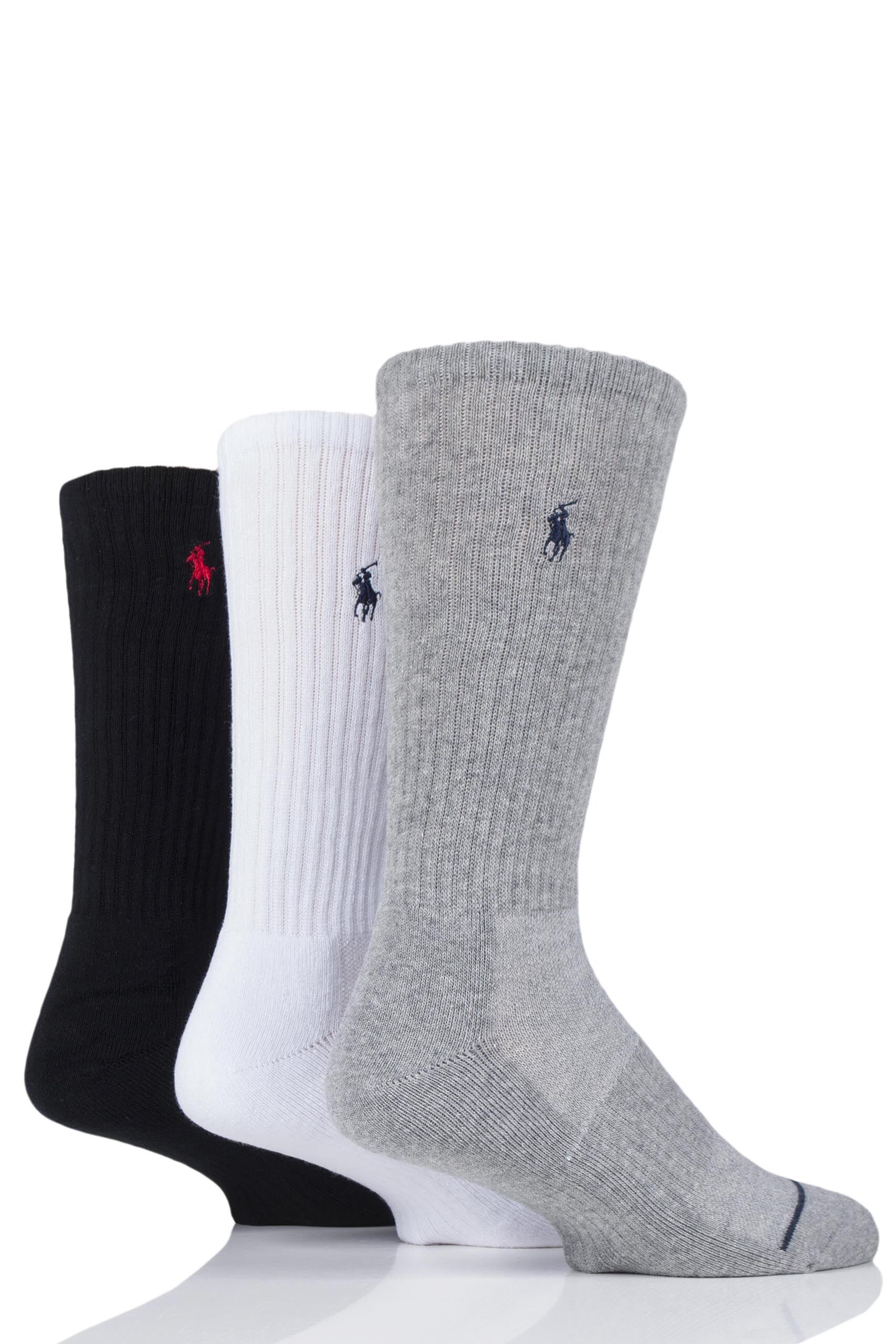 Image of 3 Pair Black / White / Grey Classic Sport Crew Socks Men's 9-12 Mens - Ralph Lauren