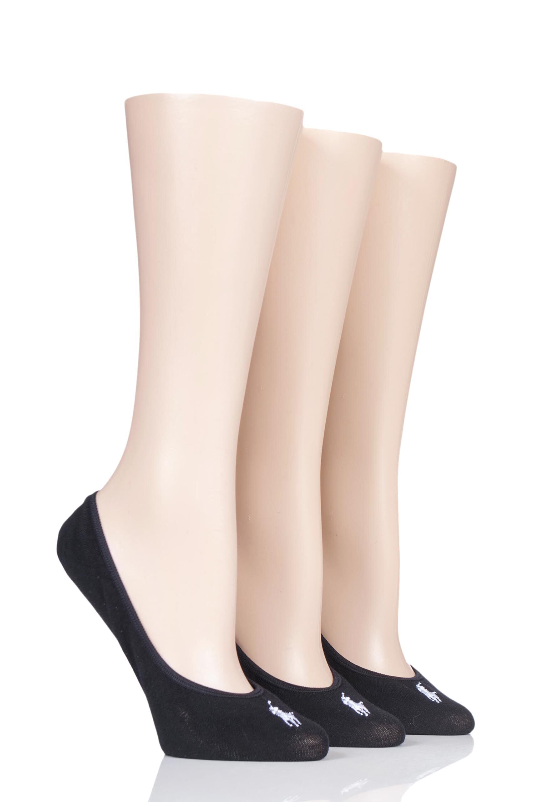 Image of 3 Pair Black Non-Slip Heel Low Liner Socks Ladies One Size - Ralph Lauren