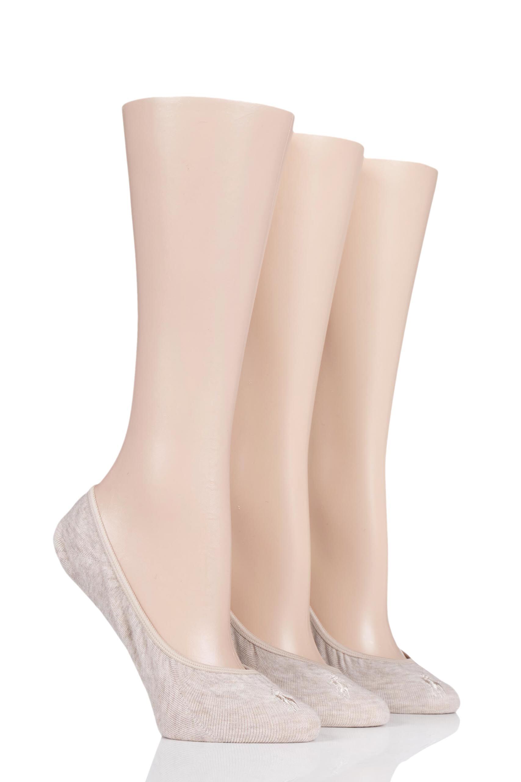 Image of 3 Pair Natural Non-Slip Heel Low Liner Socks Ladies One Size - Ralph Lauren