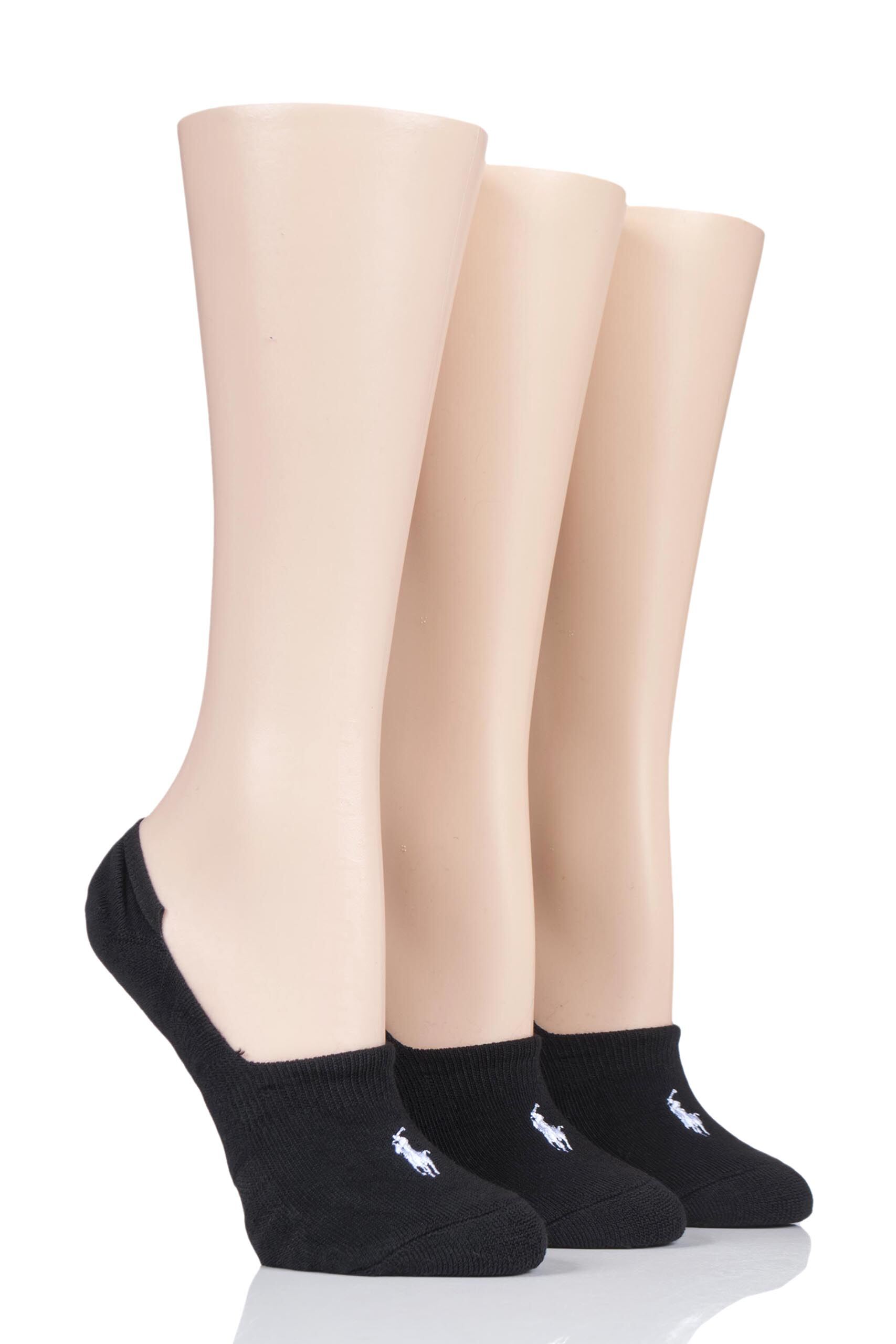 Image of 3 Pair Black Cotton No Show Socks Ladies 4-7 Ladies - Ralph Lauren