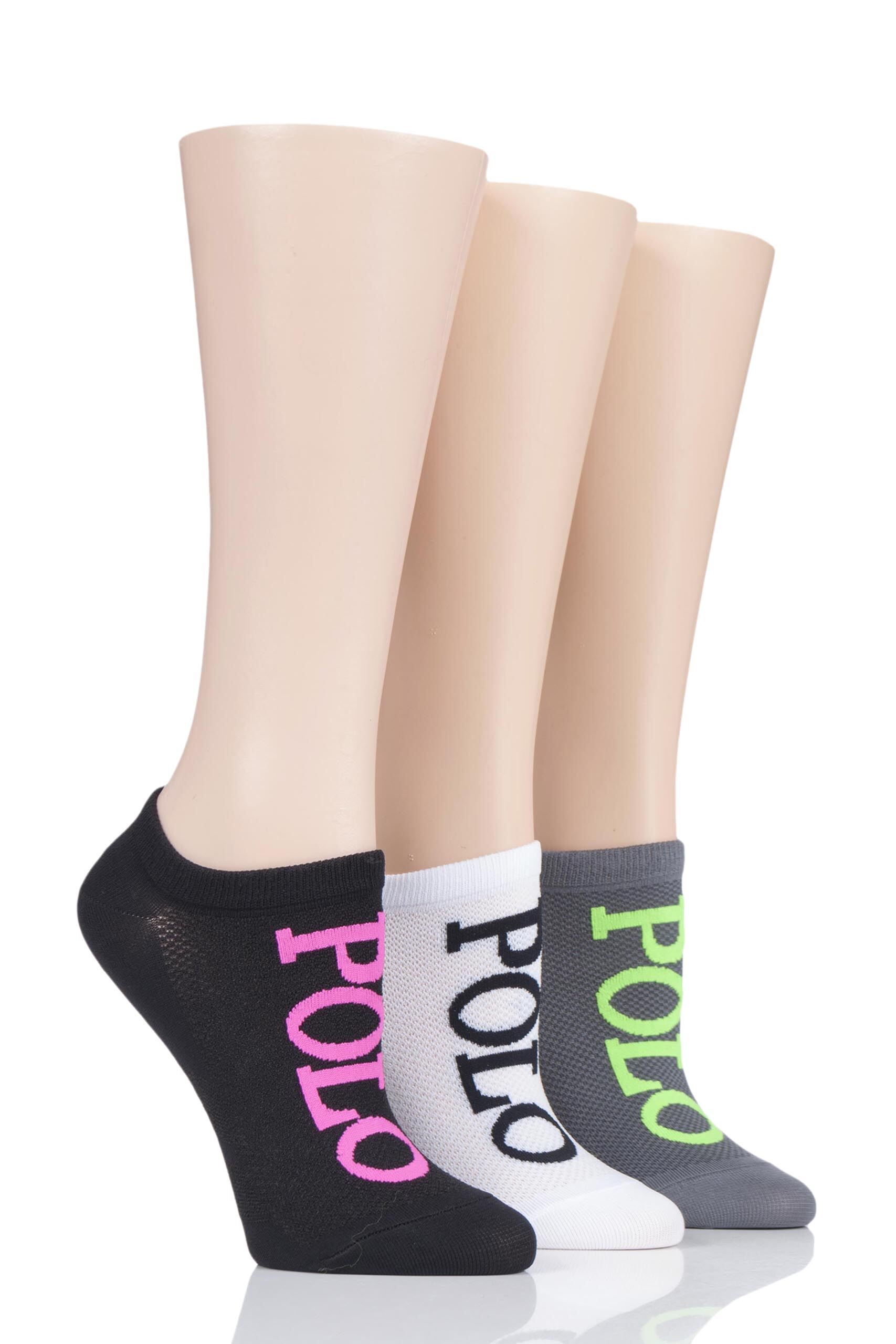 Image of 3 Pair Black High-Cut Liner Socks Ladies One Size - Ralph Lauren