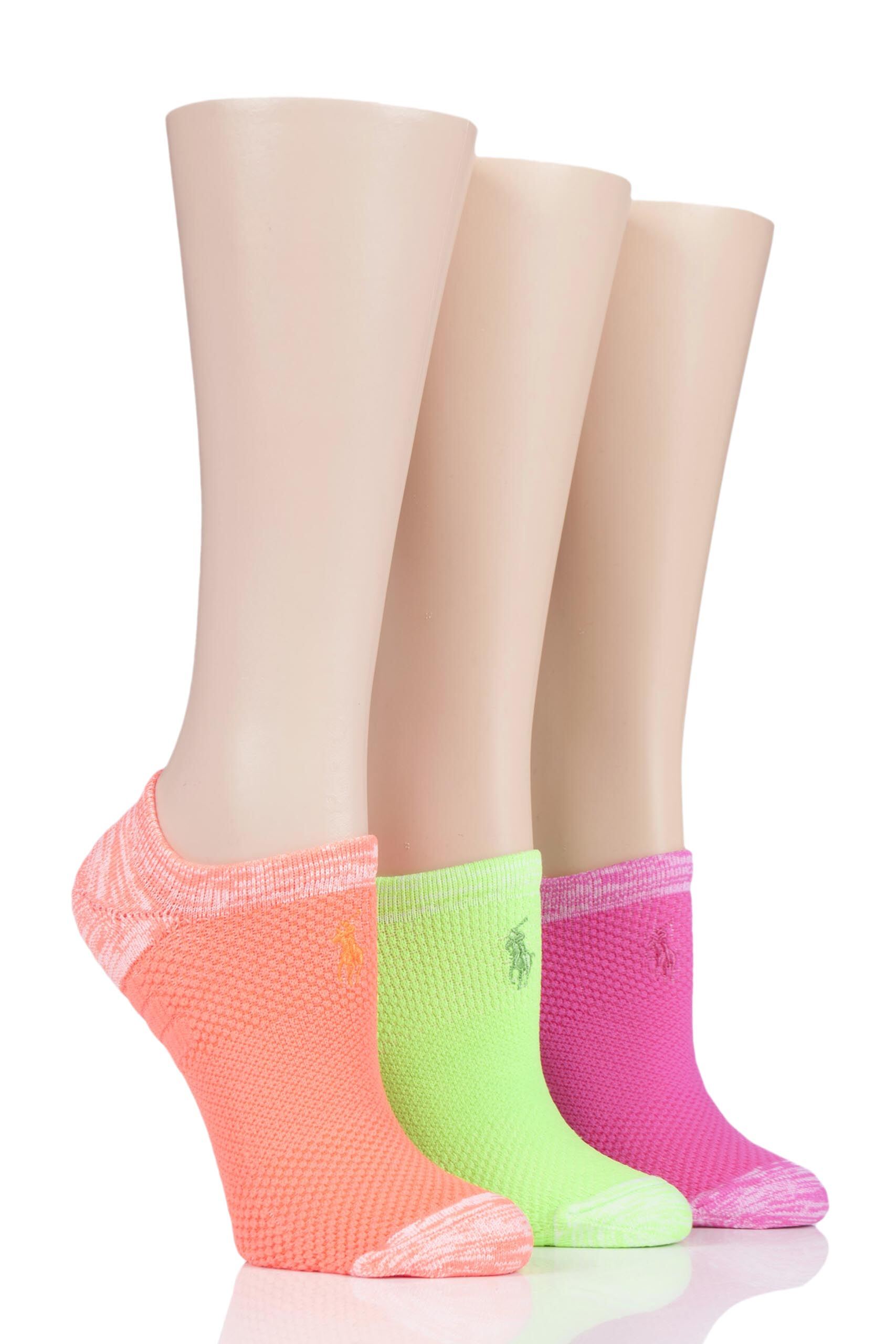 Image of 3 Pair Coral Microfibre High-Cut Liner Socks Ladies One Size - Ralph Lauren