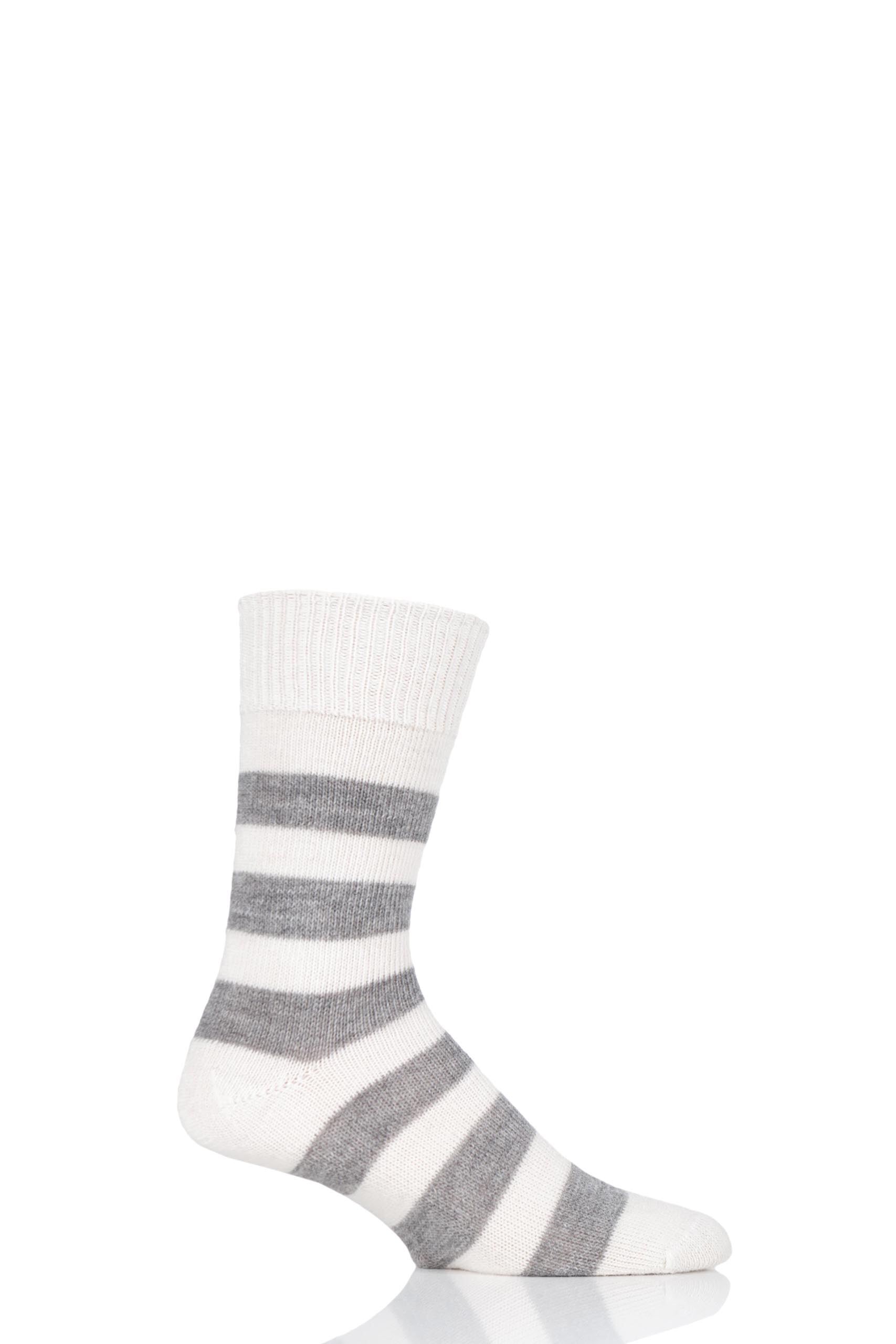 Image of 1 Pair Ecru / Natural Grey of London Striped Alpaca Everyday Socks Unisex 4-7 Unisex - SOCKSHOP of London