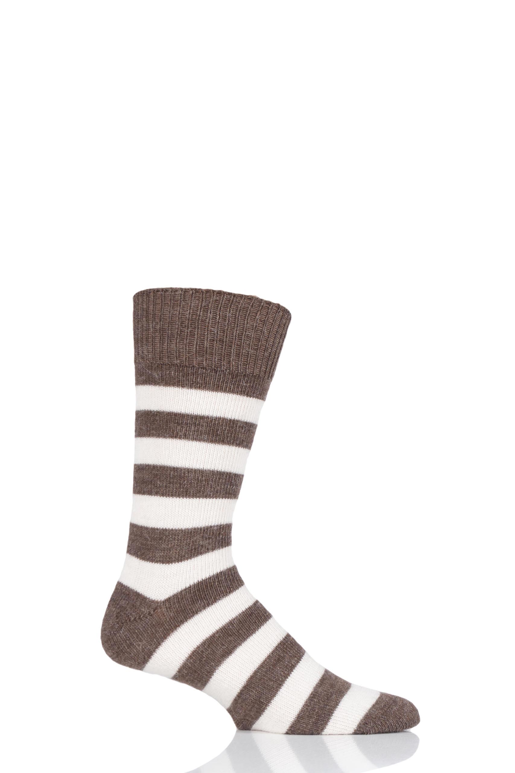 Image of 1 Pair Ecru / Natural Brown of London Striped Alpaca Everyday Socks Unisex 4-7 Unisex - SOCKSHOP of London
