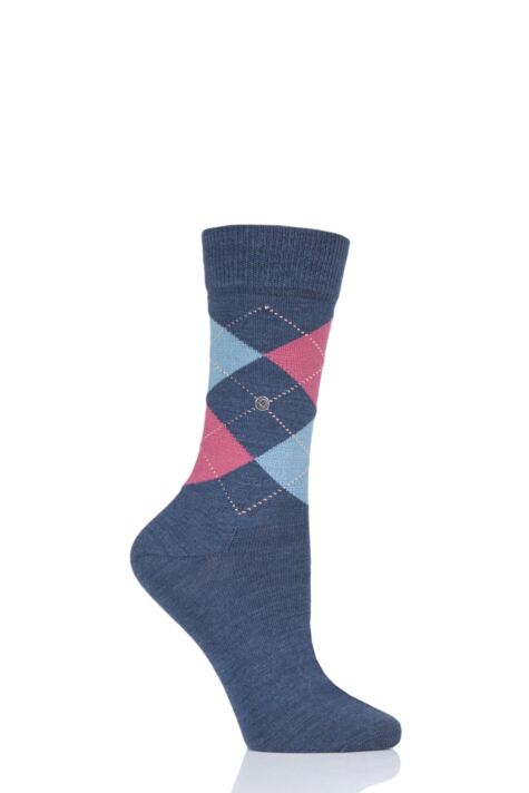 Ladies 1 Pair Burlington Marylebone Argyle Wool Knee High Socks
