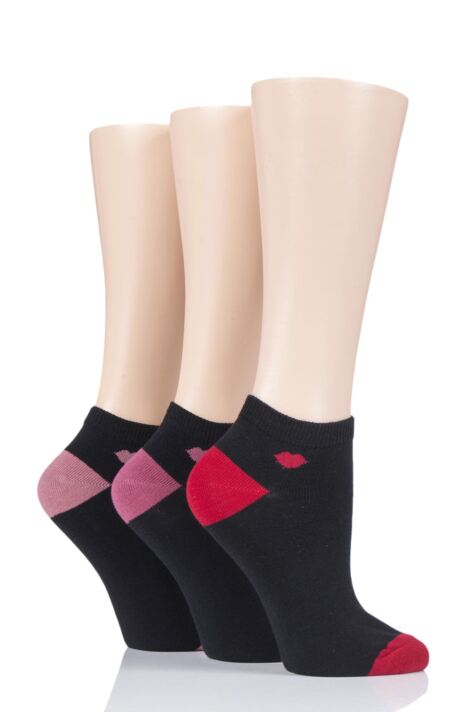 Ladies 3 Pair Lulu Guinness Lips and Broad Stripes Cotton Socks