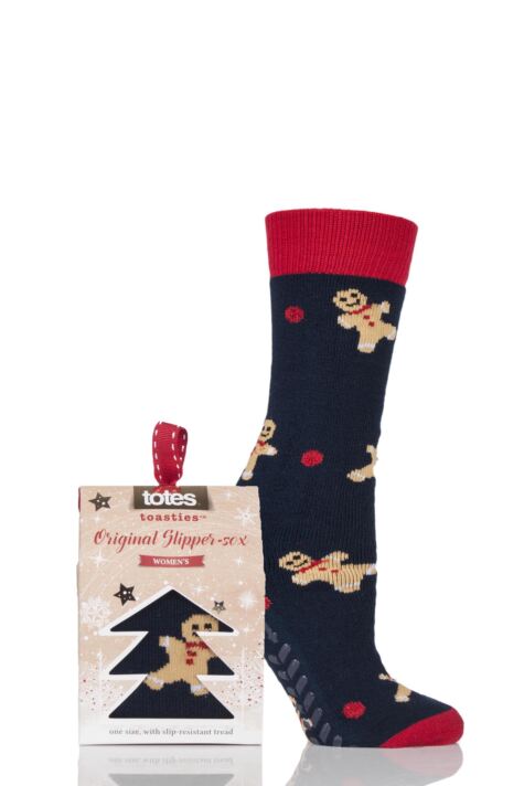 totes original christmas novelty gingerbread man slipper socks with grip christmas slipper sox