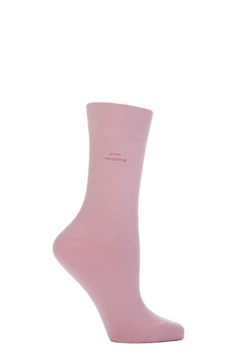 LADIES 1 PAIR SOCKSHOP INDIVIDUAL SIGNS OF THE ZODIAC PINK EMBROIDERED SOCKS