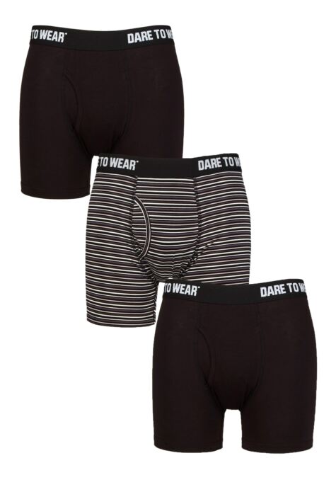 Mens 3 Pack SOCKSHOP Dare to Wear Plain and Striped Bamboo Keyhole Boxers