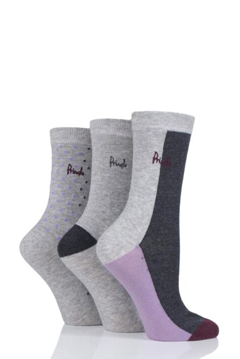 Ladies 3 Pair Pringle Serena Check Cotton Socks