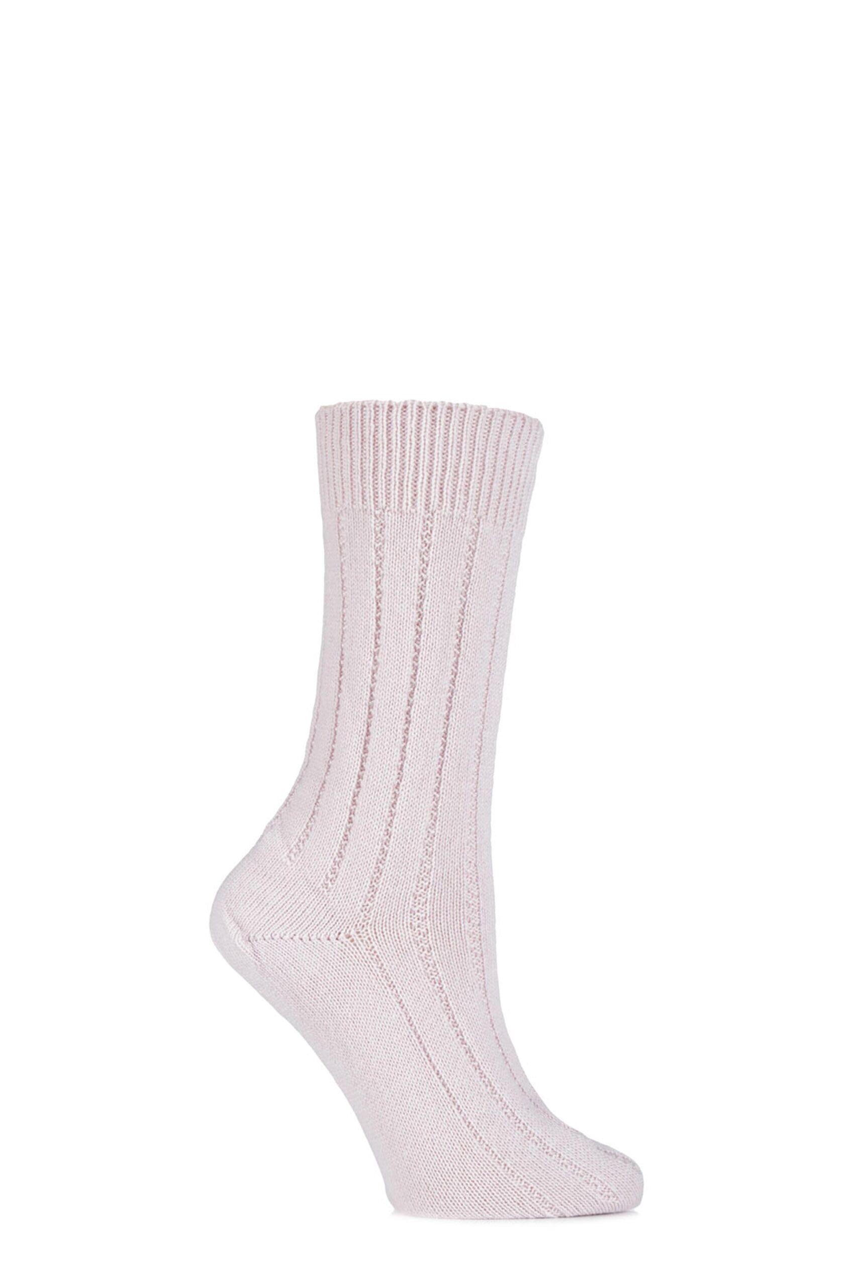 Image of 1 Pair Cherry Blossom of London 100% Cashmere Tuckstitch Bed Socks with Smooth Toe Seams Ladies 4-7 Ladies - SOCKSHOP of London