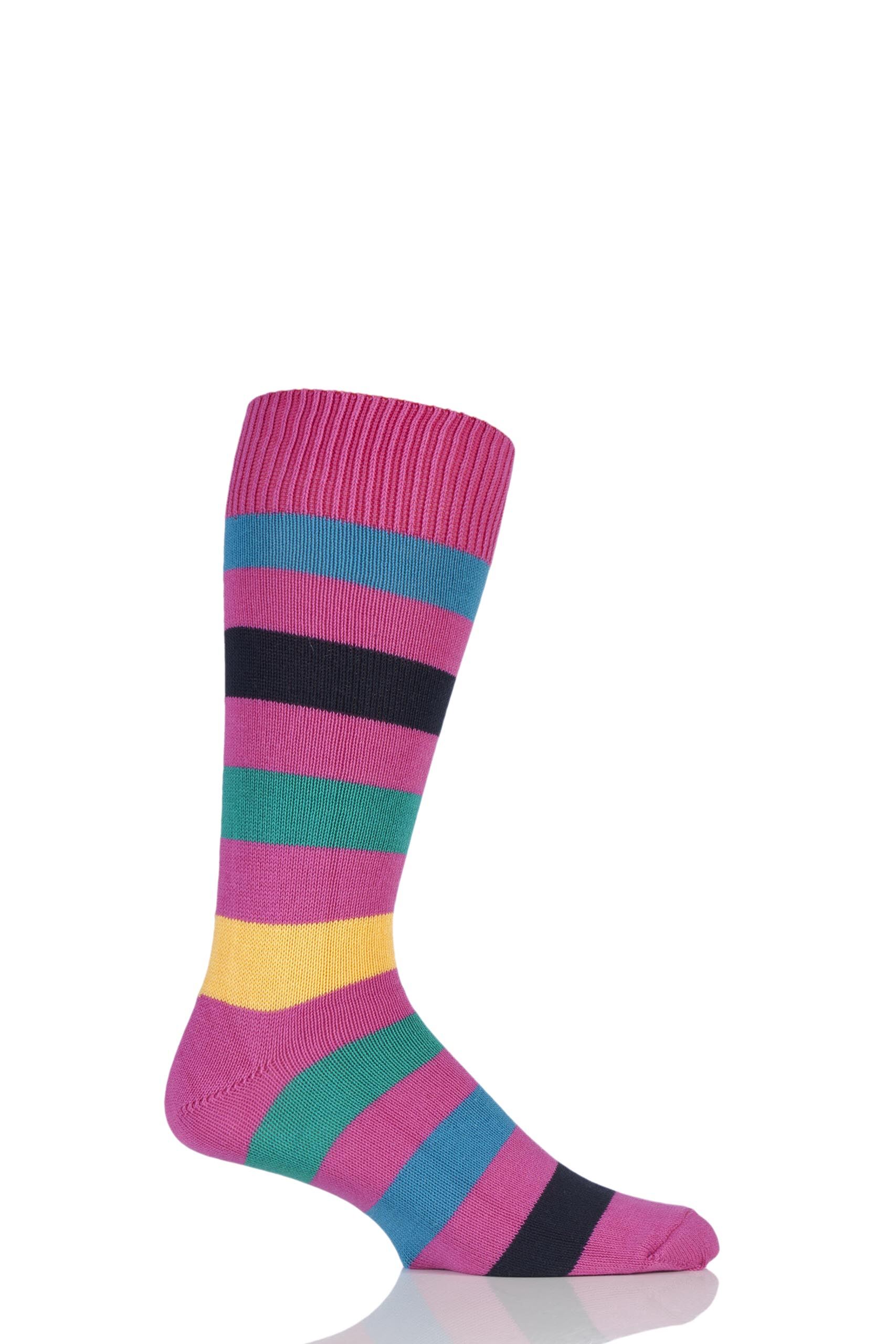 Image of 1 Pair Clematis / Multi of London Bold Broad Stripe Cotton Socks Men's 12-14 Mens - SOCKSHOP of London