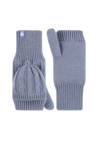 Women's 1 Pair SOCKSHOP Heat Holders Ash Cable Knit Converter Mittens