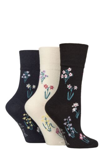 Women's 3 Pair Gentle Grip RHS Royal Horticultural Society Patterned Cotton Socks