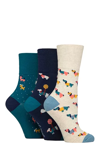 Women's 3 Pair Gentle Grip Fun Feet Socks