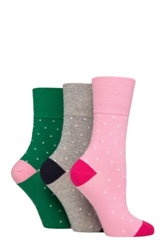 Women's 3 Pair Gentle Grip Cotton Patterned and Striped Socks