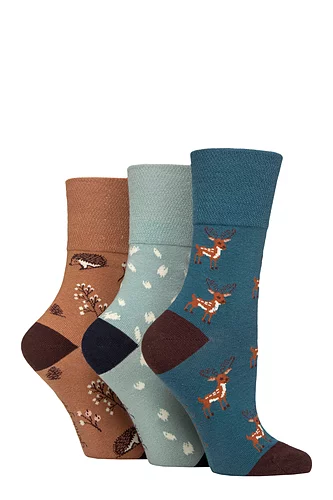 Women's 3 Pair Gentle Grip Cotton Patterned and Striped Socks
