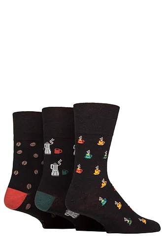 Mens 3 Pair Gentle Grip Fun Feet Socks