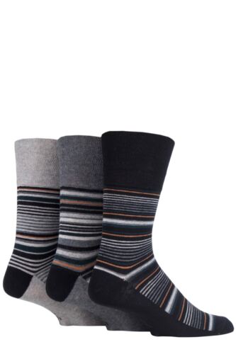 Mens 3 Pair Gentle Grip Cotton Argyle Patterned and Striped Socks