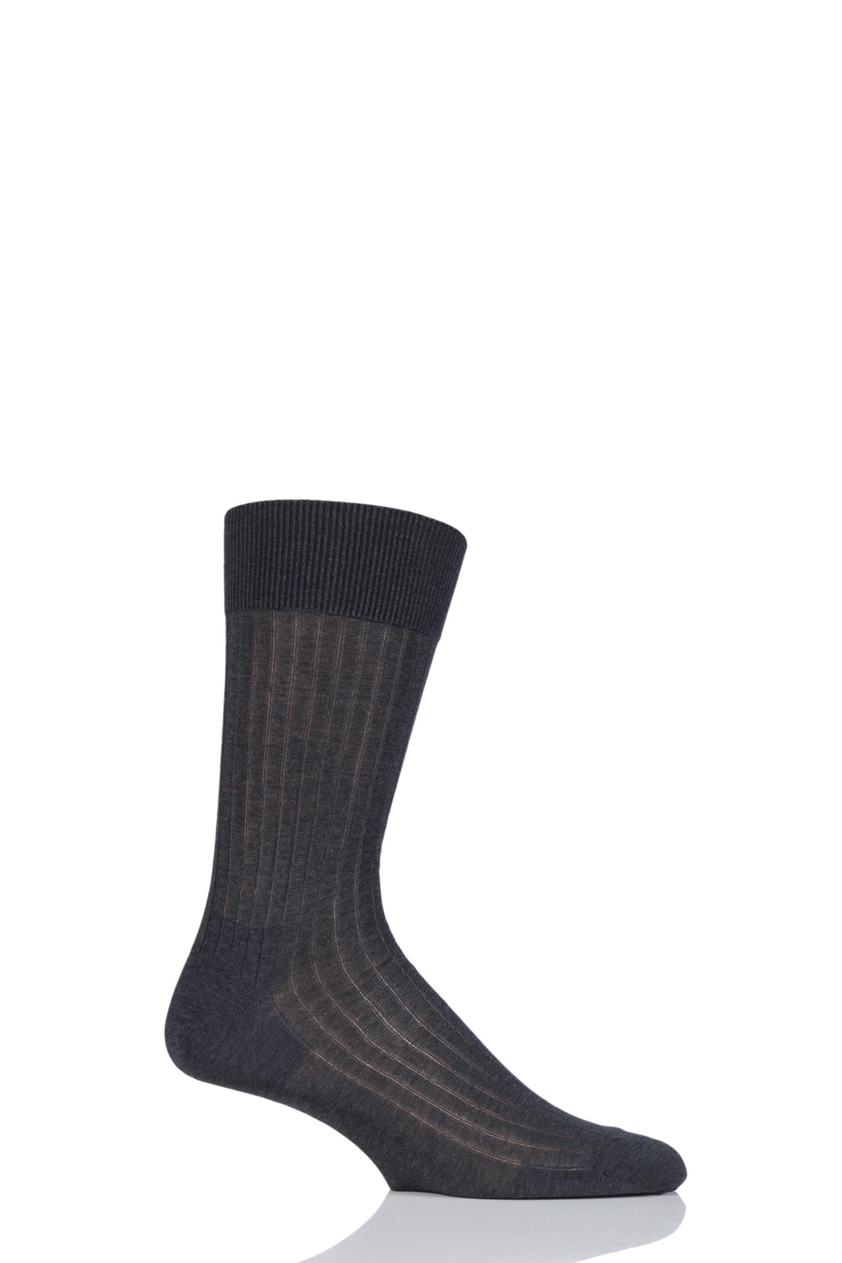 Image of 1 Pair Charcoal BOSS George Ribbed Mercerised Cotton Socks Men's 8.5-9.5 Mens - Hugo Boss