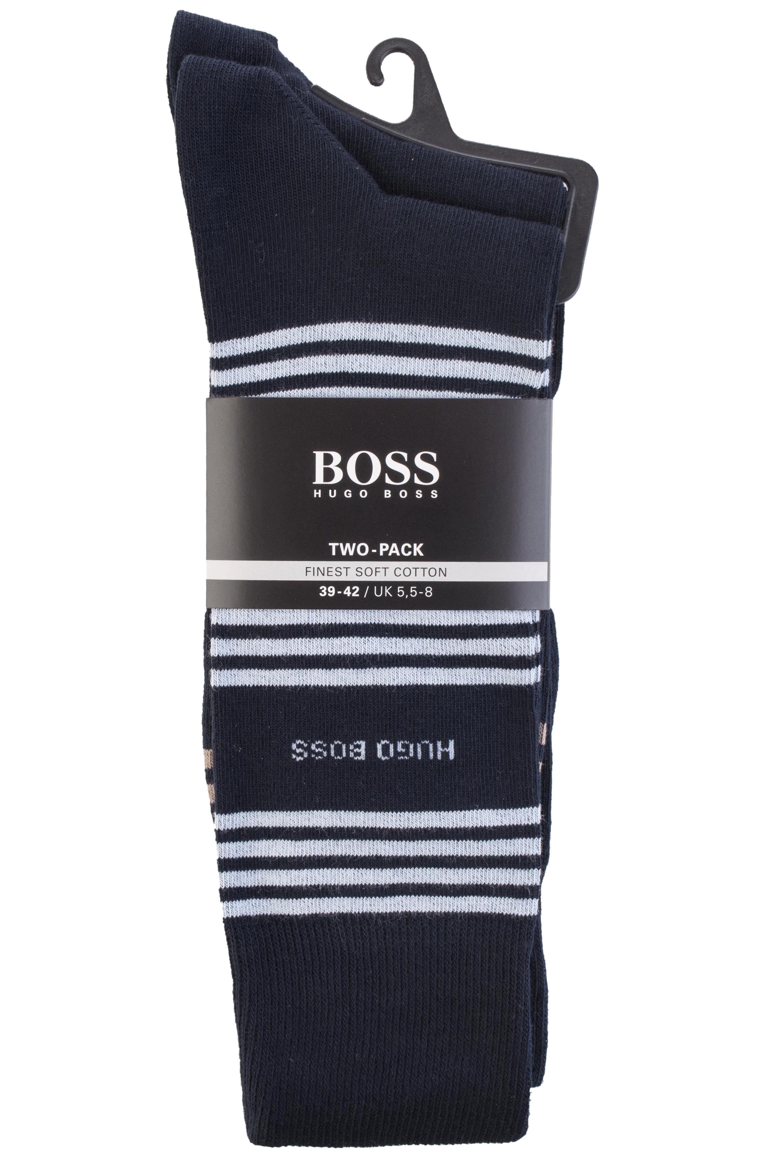 Mens 2 Pair Hugo Boss Plain And Striped Combed Cotton Socks In 2 ...