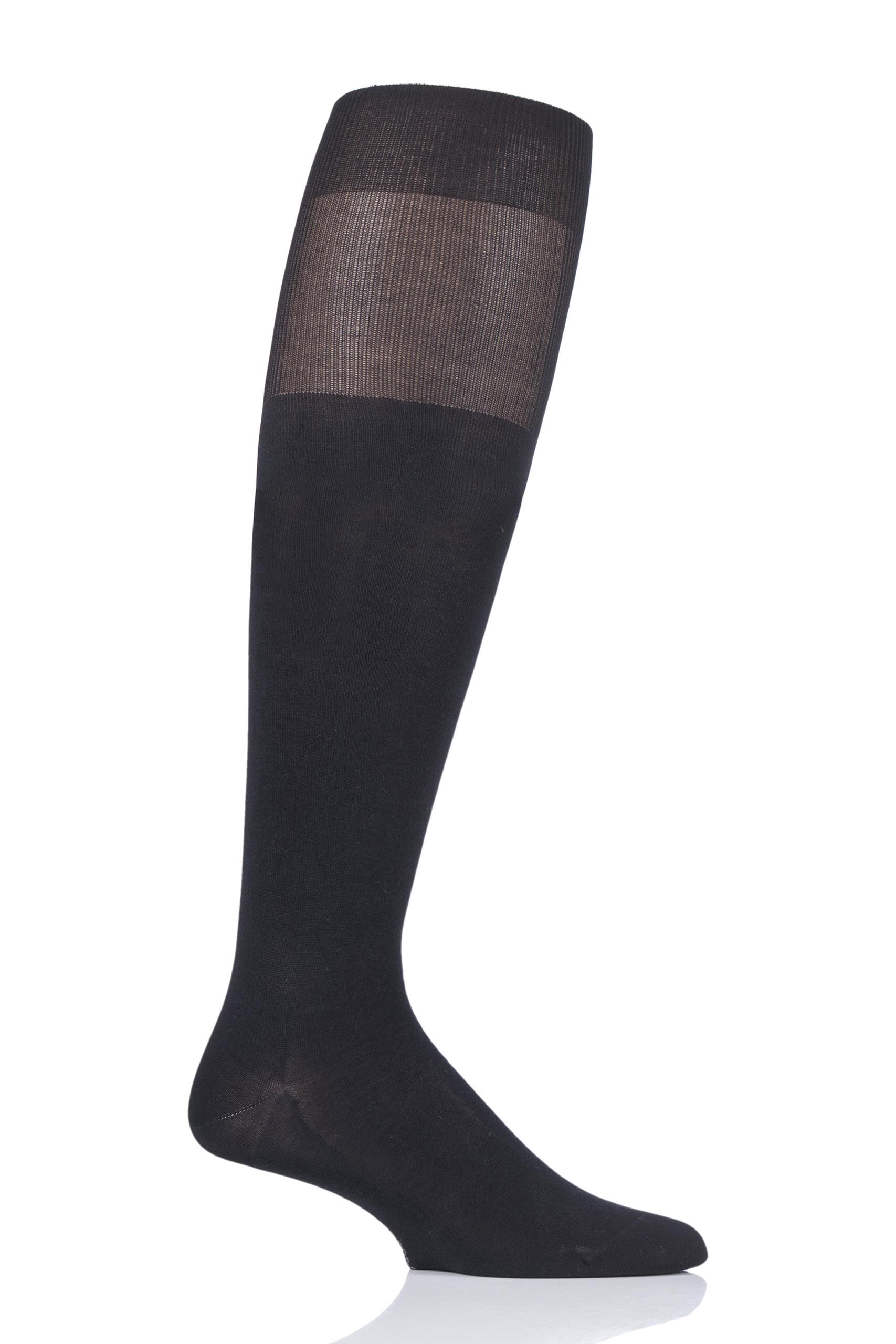 Image of 1 Pair Black BOSS George Plain 98% Mercerized Cotton Plain Knee High Socks Men's 7-8 Mens - Hugo Boss
