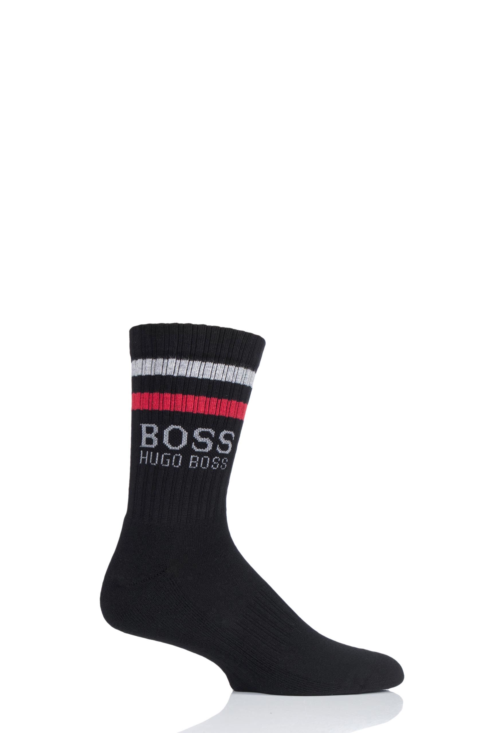 Image of 1 Pair Black Combed Cotton Ribbed Sports Socks Men's 8.5-11 Mens - Hugo Boss