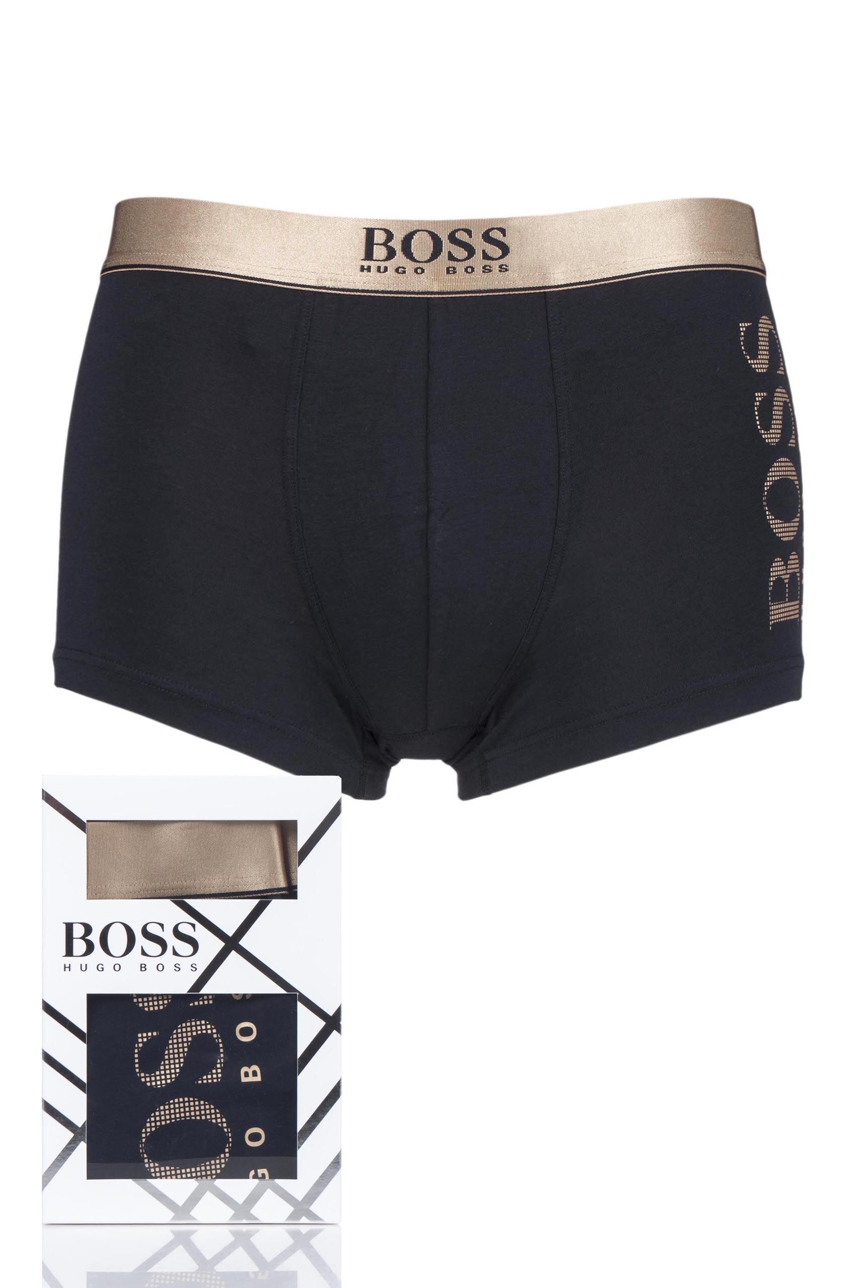 Image of 1 Pack Black BOSS Plain Cotton Starlight Gift Boxed Boxer Shorts Men's Large - Hugo Boss