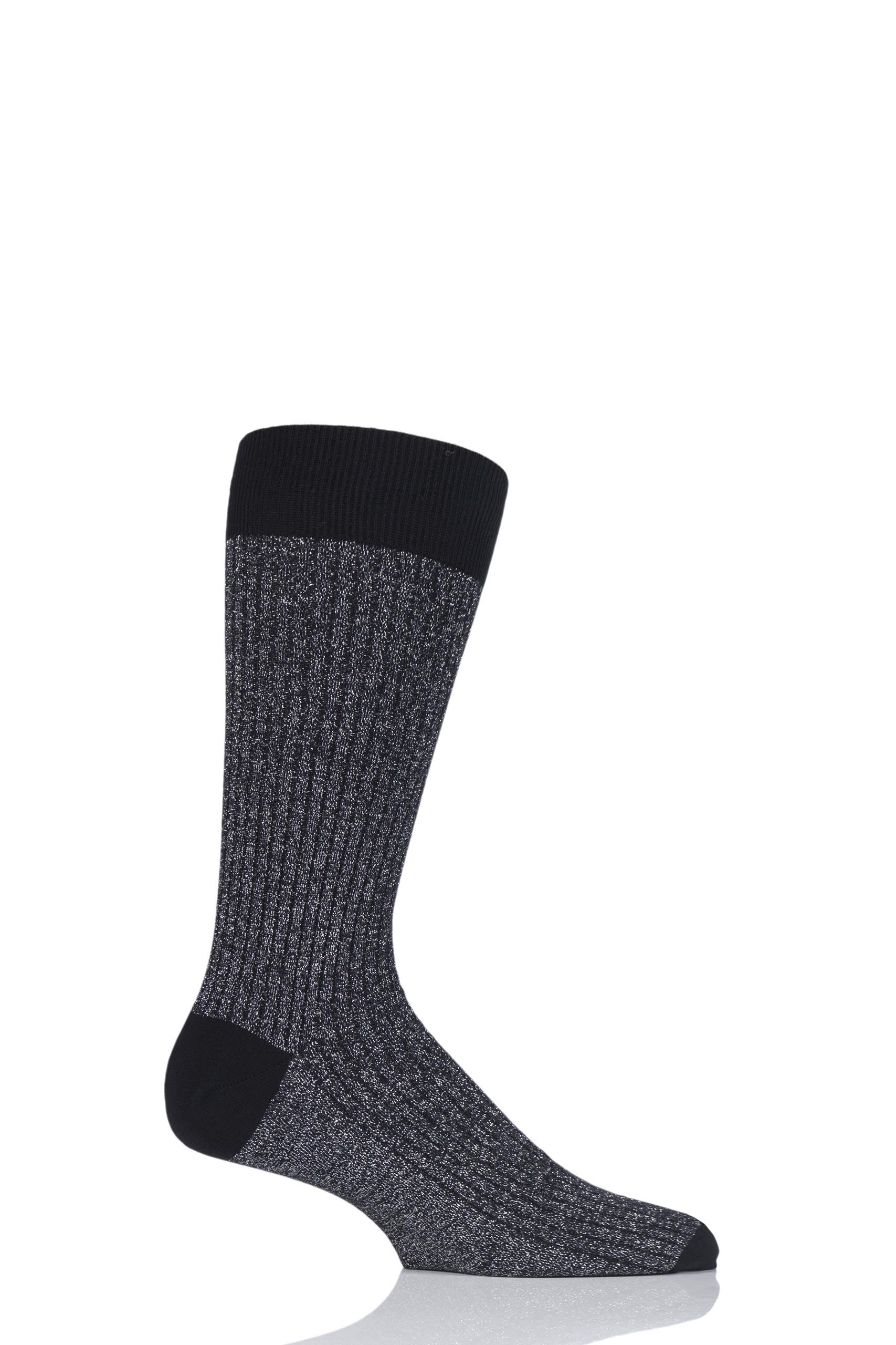Image of 1 Pair Black Scala Cashmere Blend Sparkle Ribbed Socks Men's 10-12 Mens - Pantherella