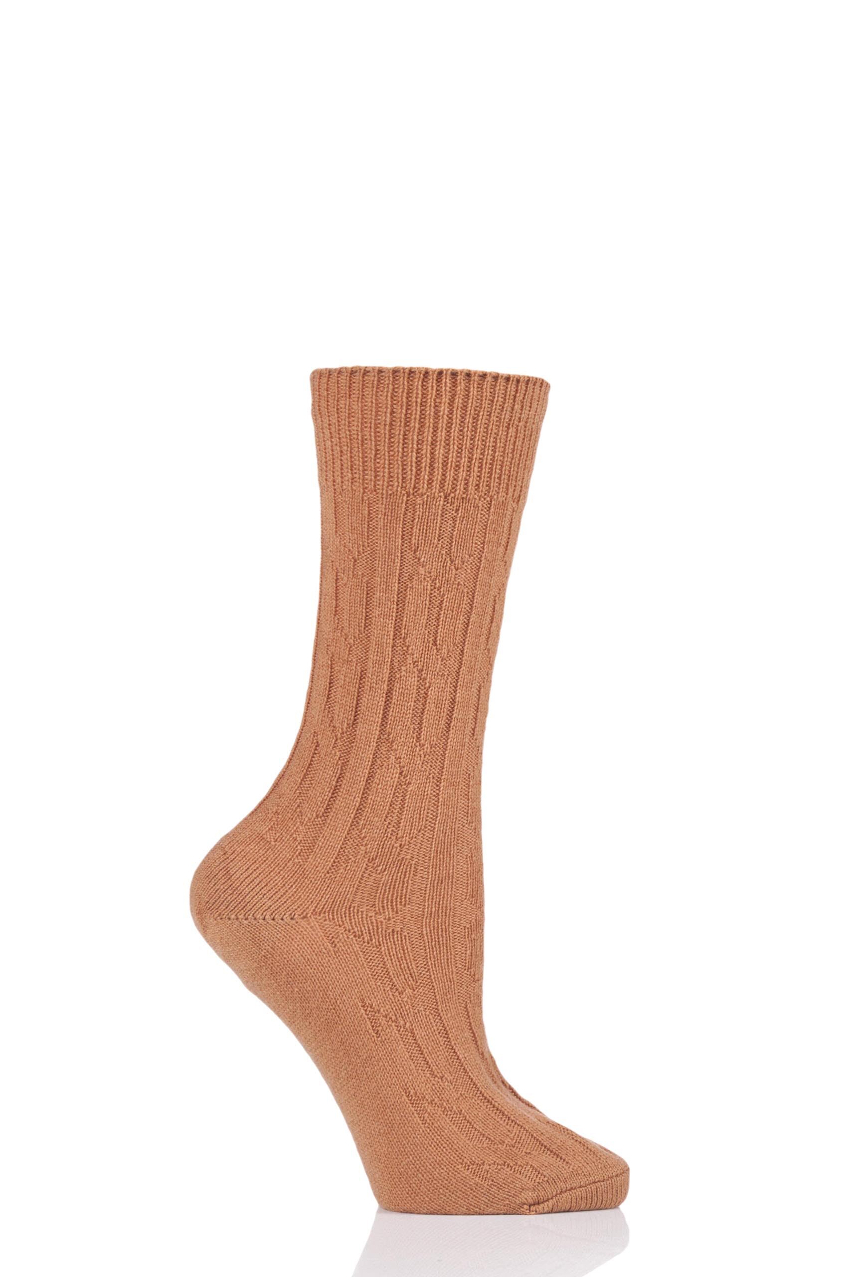 Image of 1 Pair Caramel of London 100% Cashmere Cable Knit Bed Socks Ladies 4-8 Ladies - SOCKSHOP of London