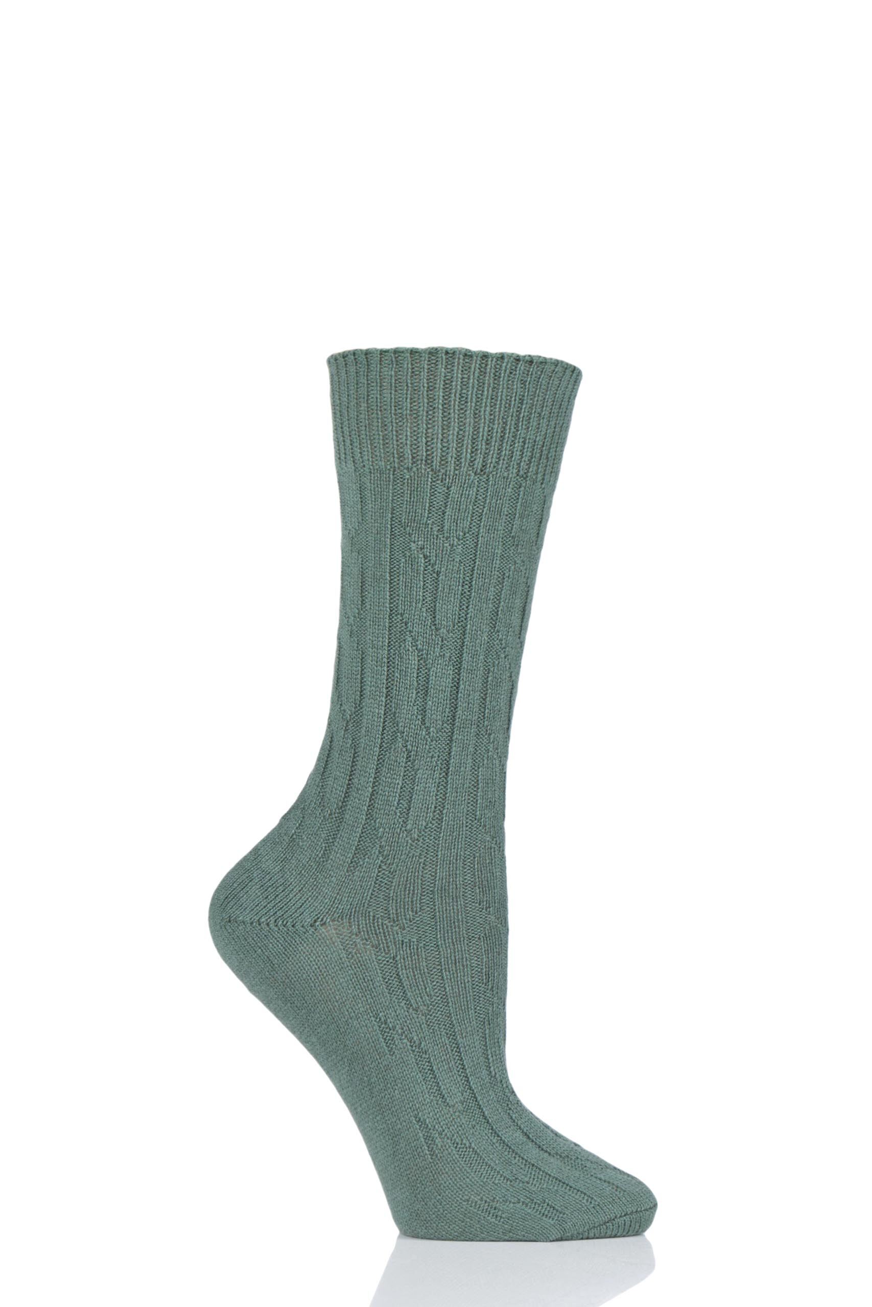 Image of 1 Pair Dill of London 100% Cashmere Cable Knit Bed Socks Ladies 4-8 Ladies - SOCKSHOP of London