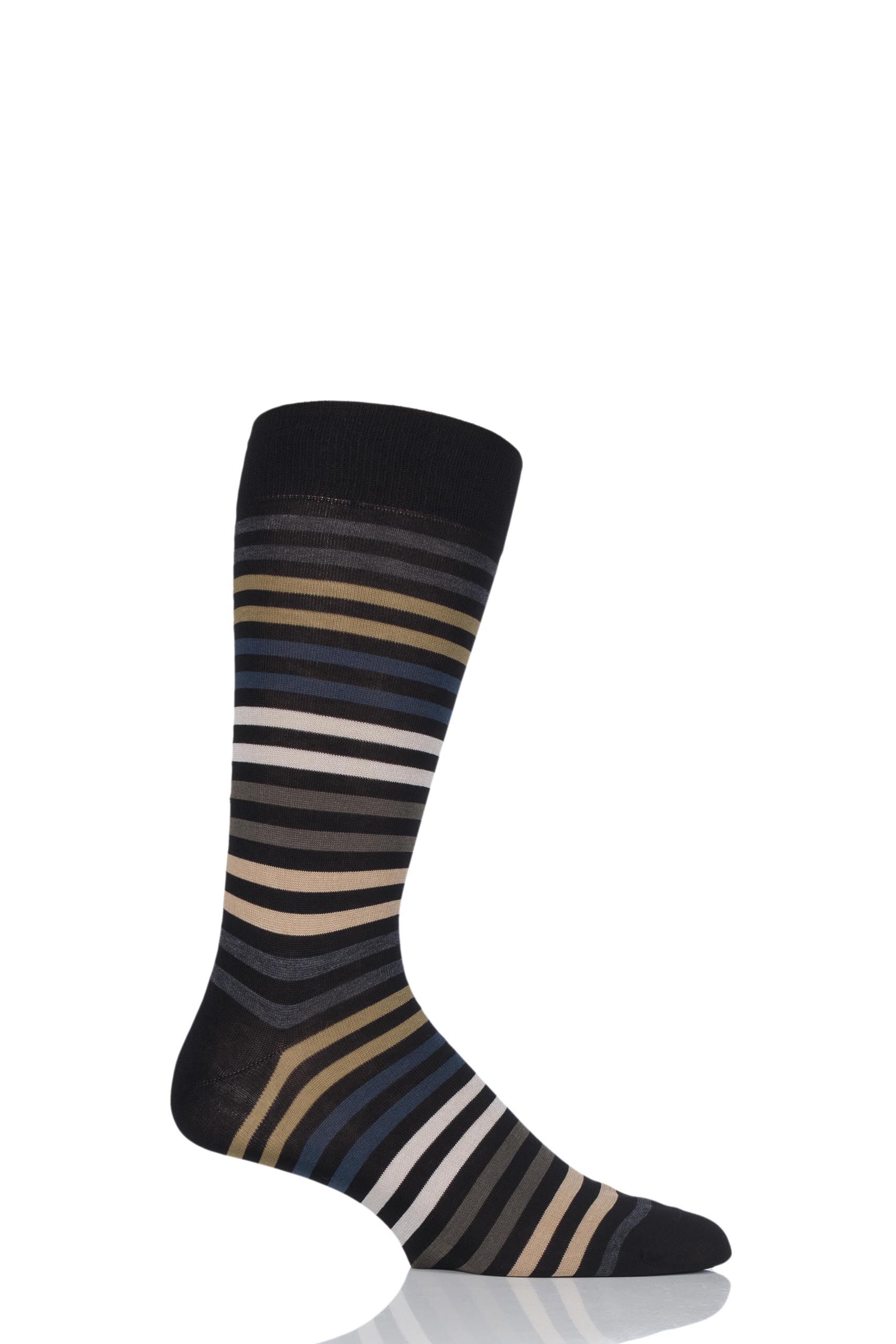 Image of 1 Pair Black Kilburn Striped Cotton Lisle Socks Men's 7.5-9.5 Mens - Pantherella