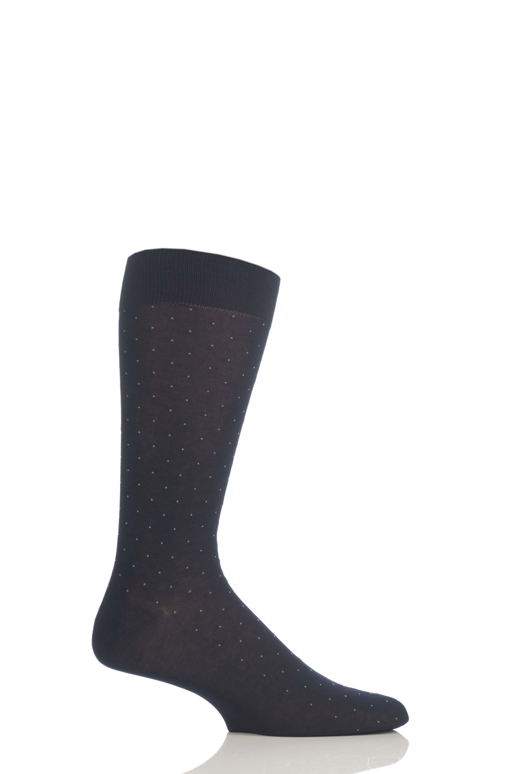 Image of 1 Pair Black Traditional Pindot Design Cotton Lisle Socks Men's 10-12 Mens - Pantherella