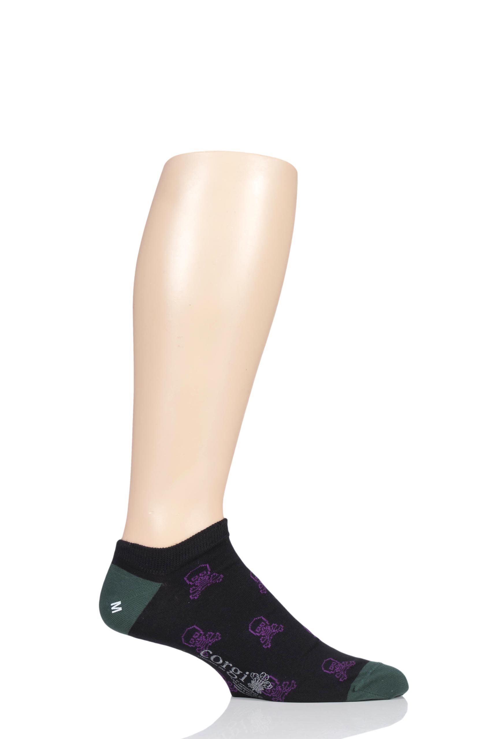 Image of 1 Pair Black Skull and Crossbones Lightweight Cotton Trainer Socks Men's 11-12 Mens - Corgi