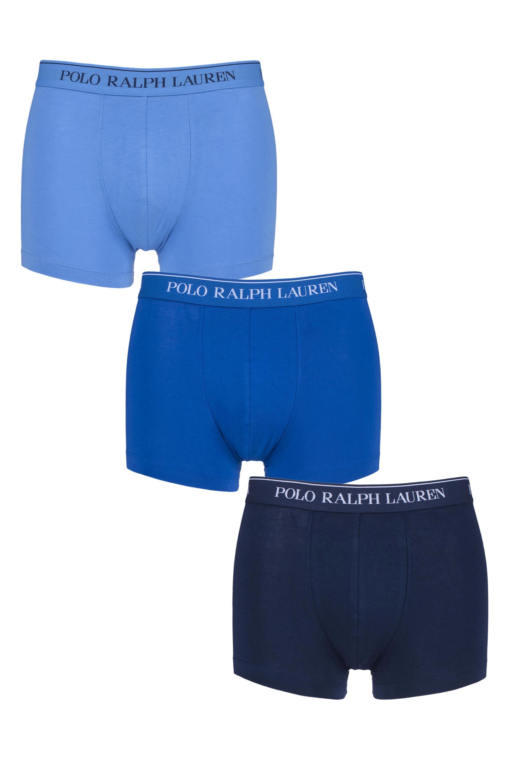 Image of 3 Pack Blue Plain Cotton Stretch Trunks Men's Large - Ralph Lauren