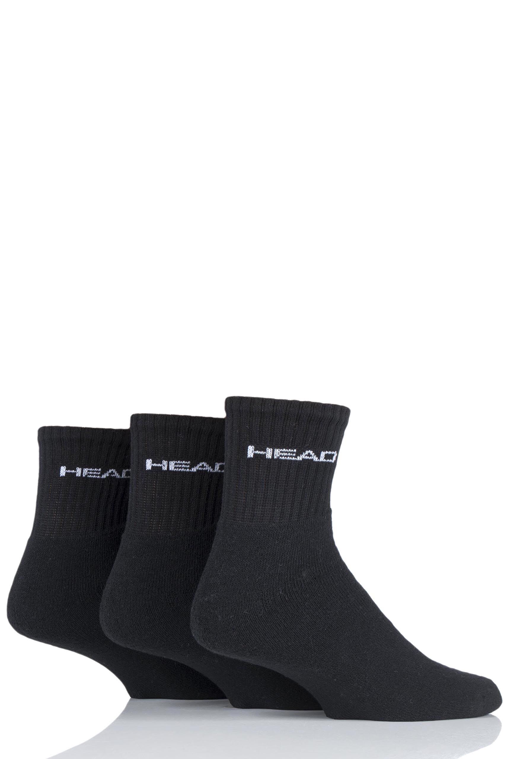 Image of 3 Pair Black Short Crew Cushioned Sports Socks Unisex 9-11 Unisex - Head