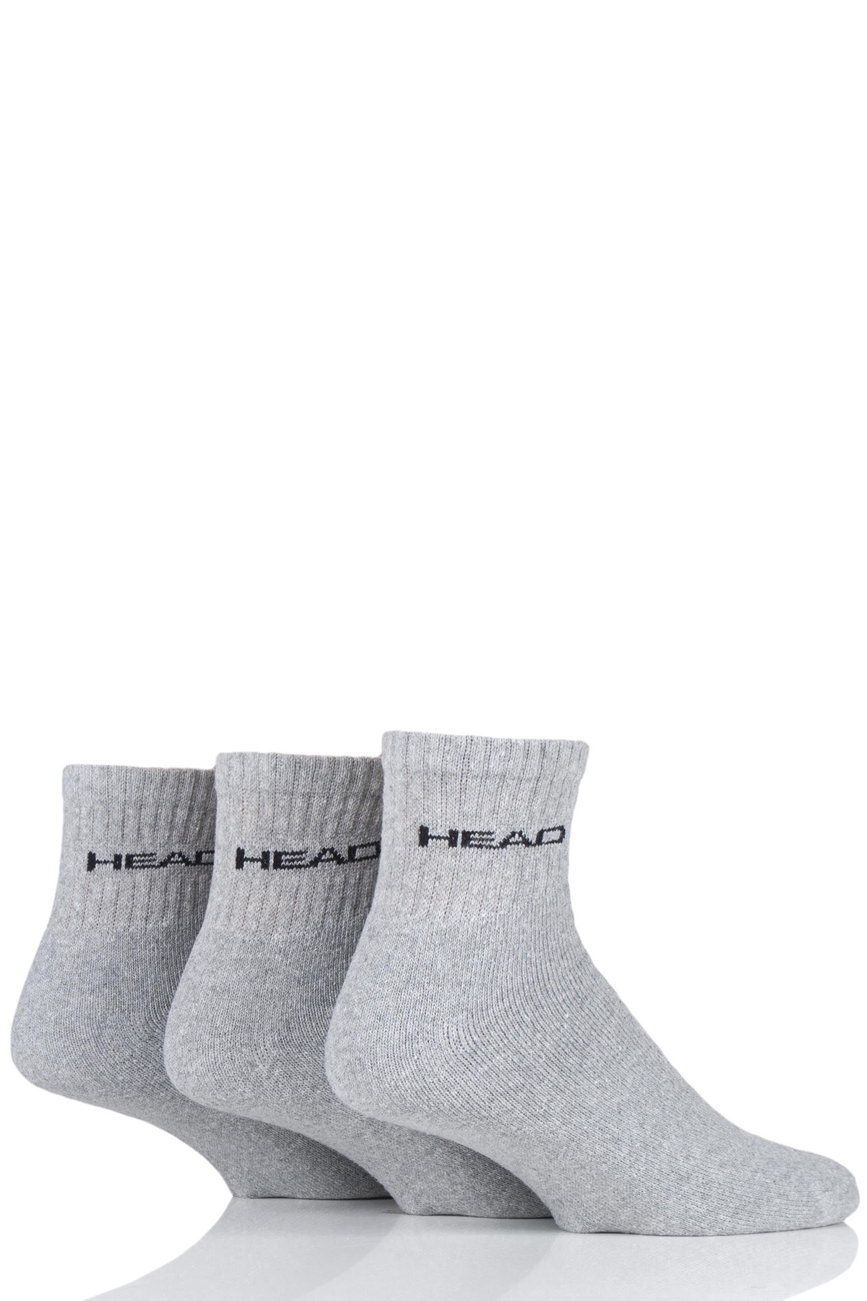 Image of 3 Pair Grey Short Crew Cushioned Sports Socks Unisex 2.5-5 Unisex - Head