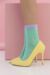 Ladies 1 Pair Burlington Filet Diamond Ribbed Cotton Short Socks with Lurex Top