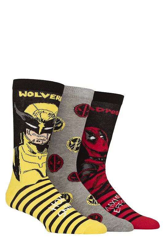 Mens 3 Pair Marvel Deadpool and Wolverine Cotton Socks
