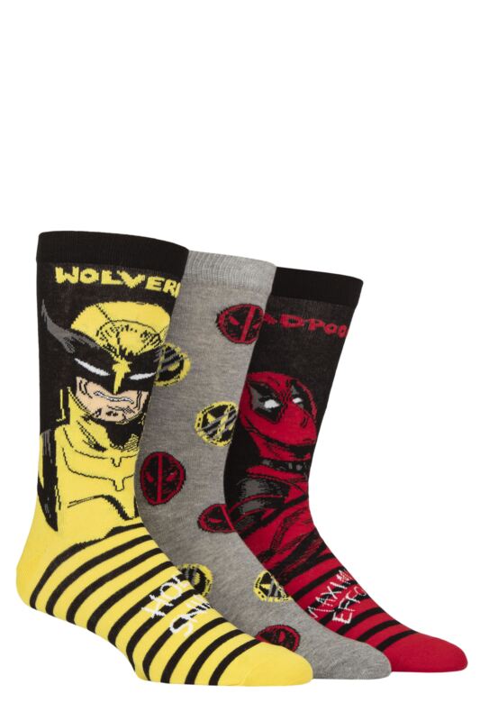 Mens 3 Pair Marvel Deadpool and Wolverine Cotton Socks